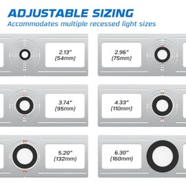 OHLECTRIC 6-Pack New Construction Recessed Light Mounting Plates, Flat Steel Rough-in Brackets - Symmetric Round Holes w/ Multiple Cutouts 2” til 6” Adjustable Panel for LED Wafer & Recessed Lighting