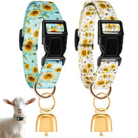 Talltalk 2 Pack Goat Collars with Bells Grazing, Copper Bell and Adjustable Nylon Collar Set Loud Bronze Bell for Summer Small Farm Animal Sheep Cow Sheep Dog Accessories(Sunflower)