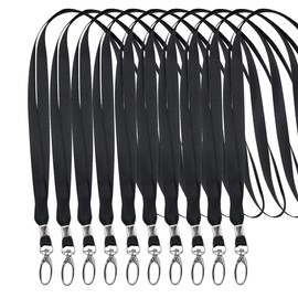 YMWALK 10 Pcs Black Lanyard Neck Strap Office Nylon Flat Lanyards with Metal Swivel Hooks Clips for ID Card Holder