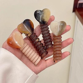 Pearl Hair Tie Telephone Code Hair Bands (Amber Heart)