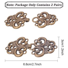 WANDIC Cloak Clasp Fasteners, 2 Pairs of Swirl Flower Cape Fasteners Sew On Hooks and Eyes Cardigan Clips, Antique