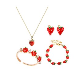 Strawberry Jewelry Set - Earring and Necklace Sets, Cute Big Red Earrings, Funny Necklace, Accessories, Costume Jewelry for Women
