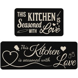 Mloabuc® Black Decorative Kitchen Mats Set of 2, Anti Fatigue Waterproof Stain Resistant Floor Rug Non Slip Cushioned Floor Mat - 17x29 and 17x47 Inch