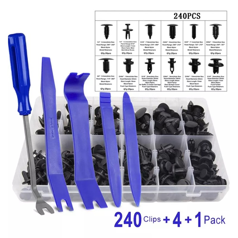 MARZSEFLO Kit Grapas Automotrices 240 Pzas, 12 Modelos, 5 Quitagrapas