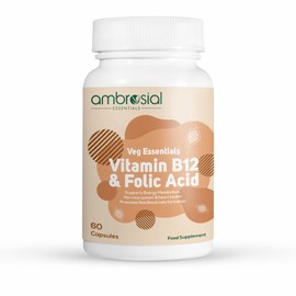 Ambrosial Vitamin B12 1000 mcg + 500 mcg Folic Acid | 1500 mcg | Folic Acid | Reduction of Tiredness & Fatigue | B12 Supplement | Immune System, Energy & Brain Support (Pack of 1-60 Capsules)