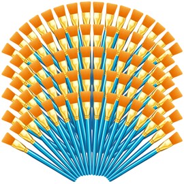 Thenshop 80 Pcs 1 Inch Flat Paint Brushes Watercolor Large Acrylic Paint Brush Synthetic Nylon Oil Painting Brushes Bulk with Wooden Handles for Acrylic Painting Watercolor Oil Crafts Face Body Art