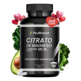 Citrato Magnesio 400mg 240 Cápsulas Natural Nuboost Sabor