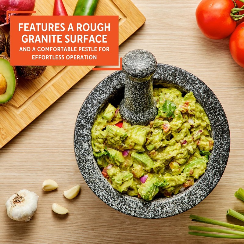 IMUSA 8.5" Traditional Heavy Duty Polished Granite Molcajete for Fresh