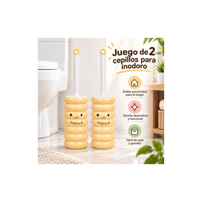 ALIMOTA Juego de 2 Escobillas para Inodoro Amarillo Diseño Sonriente