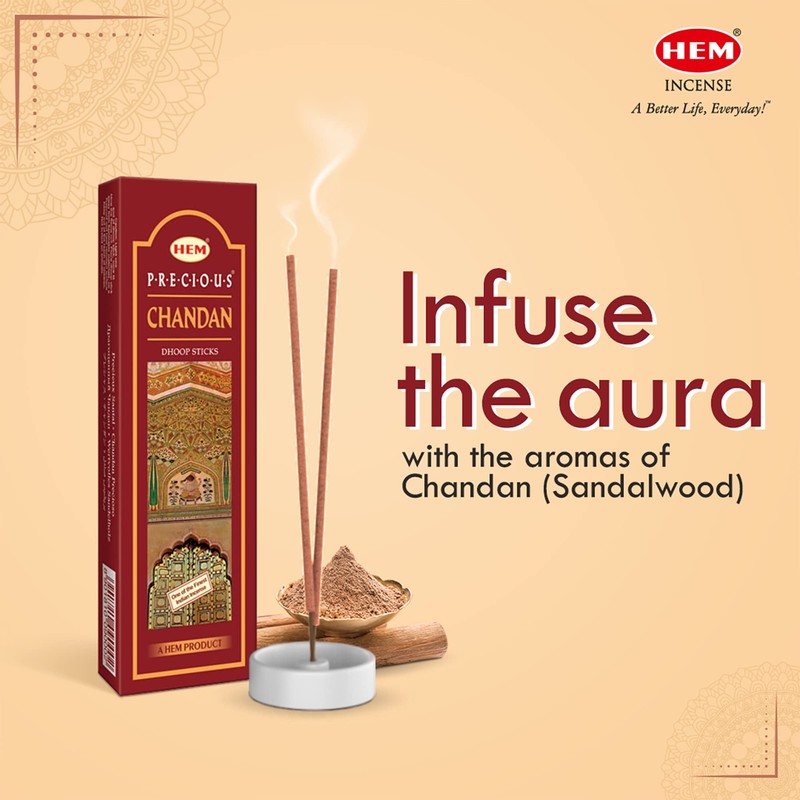 Hem Precious Chandan Incense Sticks,Pack of 6-20 agarbattis Each Total