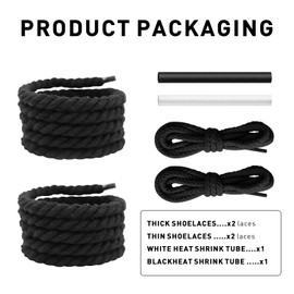 NDTEZUGT 13/32''(1cm) Thick Rope Shoe Laces Strings for Air Force 1, Round Cotton Chunky Shoelaces Replacement Laces for AF1 Sneakers (Black-02, 54''/140cm)