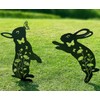 Rabbit Metal Garden Stakes Decorative,2 Pack Black Jump Rabbit Silhouette