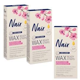 Nair Tiras depiladoras listas para piernas y cuerpo, kit de depilación sin ensuciar para depilación, paquete de 3 tiras de cera, 40 unidades cada kit 