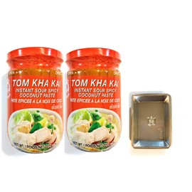 Cock Brand Tom Kha Kai Instant Sour Spicy Coconut Paste 8 Oz (2 Pack) And 2 Soy Sauce Dish