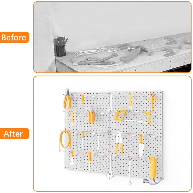 TORACK Metal Pegboard Panels and Hooks for Garage, Workbench, Shop,