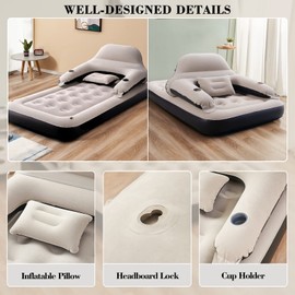 DIMAR GARDEN Twin Size Air Mattress with Headboard and Pillows, Blow Up Bed