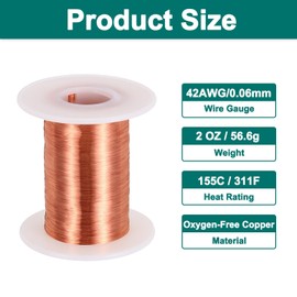 sourcing map 42 AWG Magnet Wire, 42 Gauge / 0.06mm Enameled Copper Wire, 2 oz Magnetic Coil Wire for Transformer, Motor, Electric, 155C(311F)
