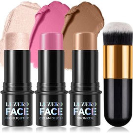 Juego de 4 Barras de Contorno con Pinceles de Maquillaje, Resaltador,Bronceador y Tonos de Rubor Lápiz de Contorno no Graso Impermeable para Contornear Fácilmente tu Rostro para un Maquillaje Liviano (A)