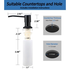 Sink Soap Dispenser Pump with 2 Sponge Holders, Curovtrp Soap Dispenser for Kitchen Sink Stainless Steel Pump Head (Plastic Built in) Refill from The Top, 12 OZ Soap Bottle, Black