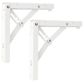MS Beschläge Heavy Duty Folding Console 1 Pair Steel Shelf Brackets 3-Level Adjustable Folding Table Holder Shelf Holder Folding Angle DIY Support Bracket (White, 200 mm x 185 mm)