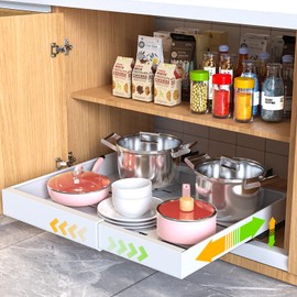 Mlinavn Pull Out Cabinet Organizer 21" Deep Expandable Slide Out Drawers Organizers,No Drill Pull Out Drawers Adhesive with Nano Compatible Framed Cabinets Shelves For Kitchen Pantry Adjustable Width