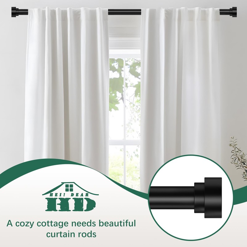 HEI! DEAR Curtain Rod 2Pack,Black Curtain Rods 72 to144 Inch(6-12ft),1Inch