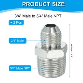 PATIKIL Hex Reducing Nipple Connectors Pipe Adapter 3/4" Male 37° Flare JIC x 3/4" Male NPT, 2 Pack Pipe Fitting Reducer Nipple Adapter Plated Steel Hydraulic Fitting