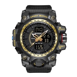 RORIOS Men's Women's Watch Unisex Digital Quartz Watches Multifunctional Watch for Women Boys Waterproof Sports Watch with Alarm Timer, Black Gold A, Bracelet