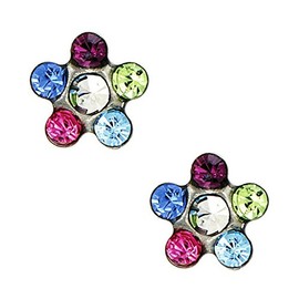 Studex Tiny Tips Rainbow Crystal 5mm Daisy Stainless Steel Childrens Hypo-allergenic Stud Earrings