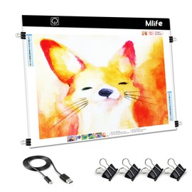 Mlife A2 LED Light Pad for Diamond Painting, Diamond Art Light Board with 3 Brightness, Tracing Light Board with USB Cable & 4 Fasten Clips for Sketching, Animation, Drawing, Diamond Painting Supplies