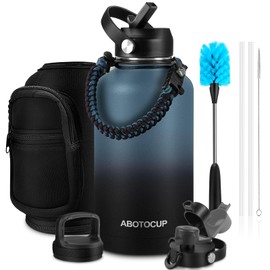 ABOTOCUP 64oz Water Bottle, Powder Coated, Stainless Steel Insulated Water Bottle With Straw Lids&Paracord Handle, Water Flask Double Wall Leak-proof BPA Free, Keep Cold&Hot
