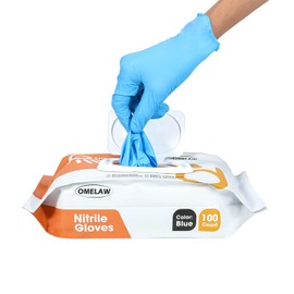 OMELAW L Blue Nitrile Gloves Portable Package with a Re-sealable Cover, Powder-free Latex free, pack of 100 (Large)