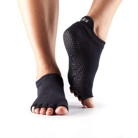 toesox Women's Grip Half Toe Low Rise Socks, Small, Black