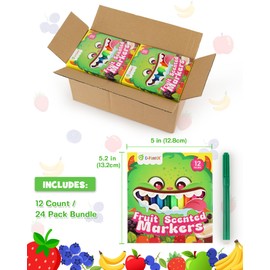 D-FantiX 24 Packs Fruit Scented Washable Markers Bulk, 288 Count Coloring Markers for Kids Party Favors, Preschool Classroom Must Haves and Rewards, Back to School Supplies for Girls Boys