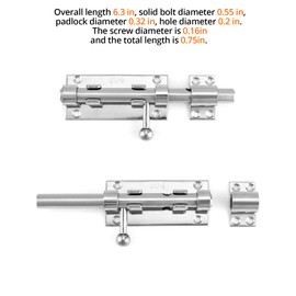 QWORK Sliding Bolt Gate Latch, 8 Pack 6.3" 304 Stainless Steel Safety Barrel Bolt Door Latches with Padlock Hole and Mounting Screws for Doors, Cabinets, Refrigerators