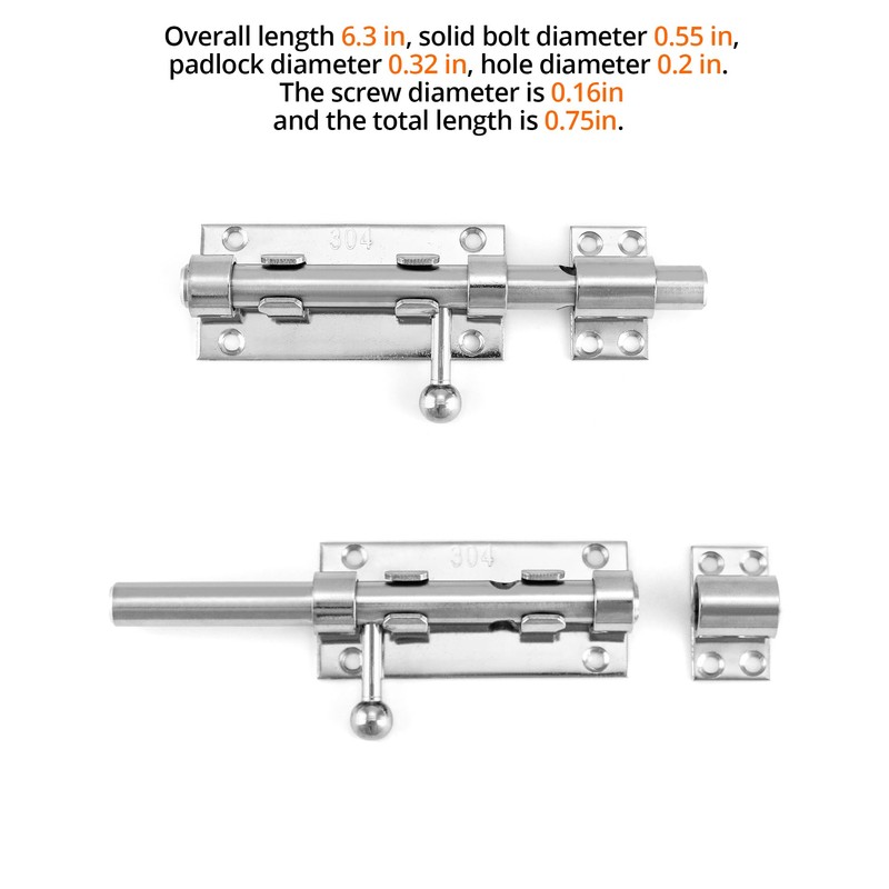 QWORK Sliding Bolt Gate Latch, 8 Pack 6.3" 304 Stainless