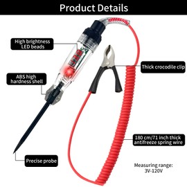 Circuit Tester, 3-120 V Digital Test Light LED Display Automotive Fuse Tester Polarity Indicate Dc Voltage Tester for Car Truck Circuit Fuse Testing Wiring Circuit Checking