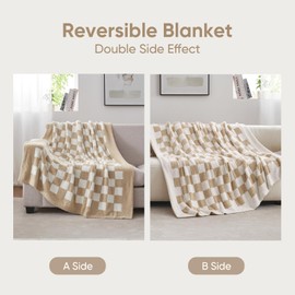 Snuggle Sac Checkered Bedding Blanket Twin Size 60x80, Super Soft, Cozy Warm Knit Blankets, Reversible Breathable Lightweight Fluffy Throws for Sofa, Bed, Checkered Beige, 60x80 Inches