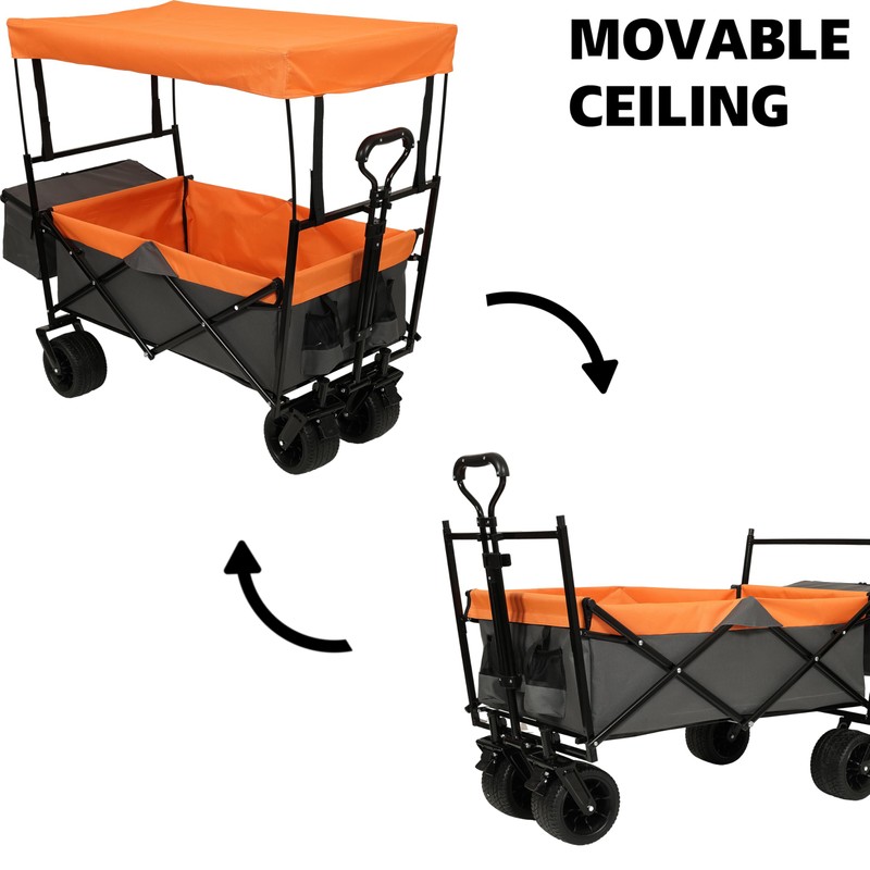 ZJMTOCYU 480Lbs Collapsible Wagon with Canopy, All-Terrain Wheels, Lightweight Foldable