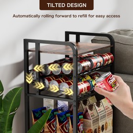 Kadolina Can Organizer for Pantry, 5-Tier Pantry Organizer, Kitchen Organizers and Storage, Multifunctional Snack Organizer Rack, Standing Soda Can Organizer for Pantry/Kitchen (Black)