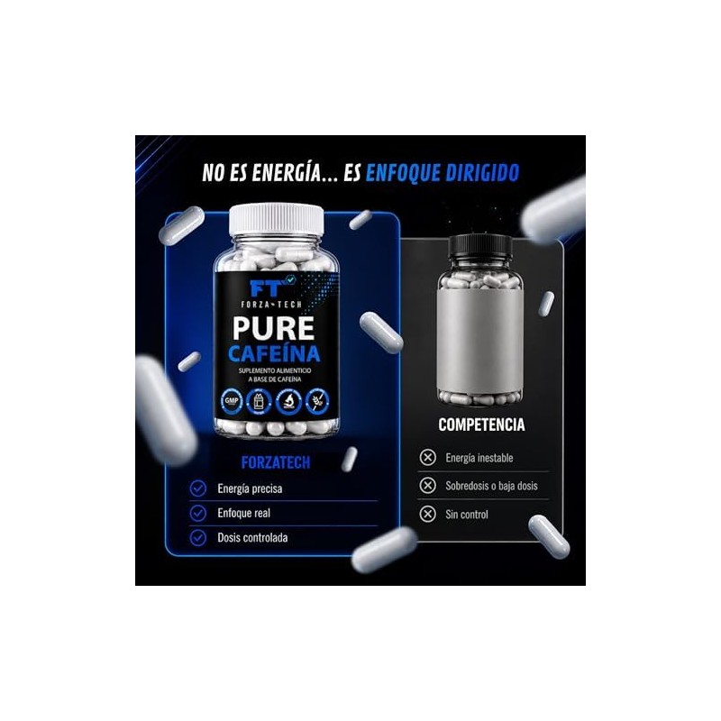 ForzaTech Cafeína 100 cápsulas de 200 mg Pre Entreno Cafeína