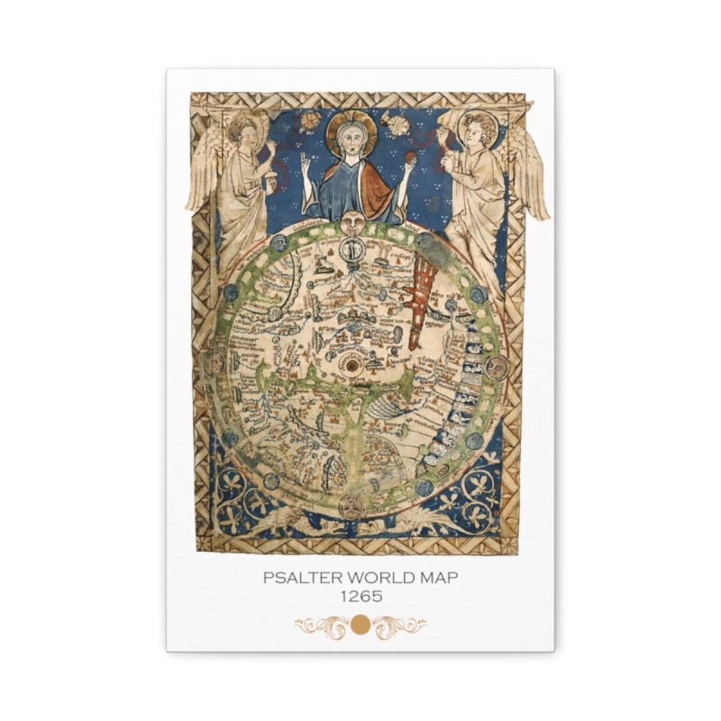 PSalter World Map 1265 Flat Earth White Matte Canvas, Stretched,