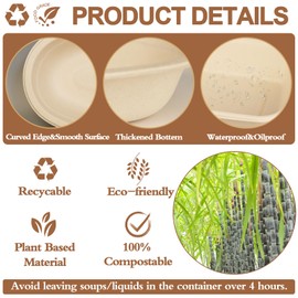 100 Pack 28 oz Oval Paper Bowls【with 100 Forks】, Compostable Bagasse Disposable Bowls, Microwave Safe Sugarcane Bowl, Heavy Duty Paper Bowl Perfect for Nacho, Burrito, Salads, Pasta