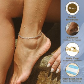 AOZEL Extra Large Silver Ankle Bracelets for Women Plus Size Sterling Silver Plated Anklets for Big Large Ankles 10 inch Anklet Bracelet for Women