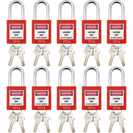 Lockout Tagout Lock 10pcs Key Alike OSHA Loto Safety Same Padlocks for Lock Out Tag Out Stations and Devices Red (10 PCS Same Number)