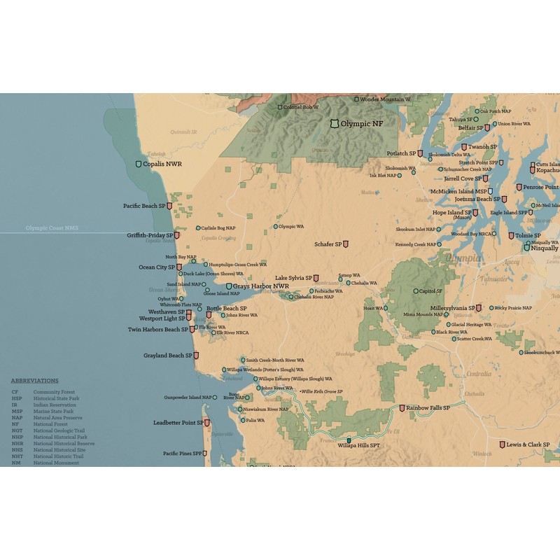 Washington State Parks & Federal Lands Map 24x36 Poster (Camel