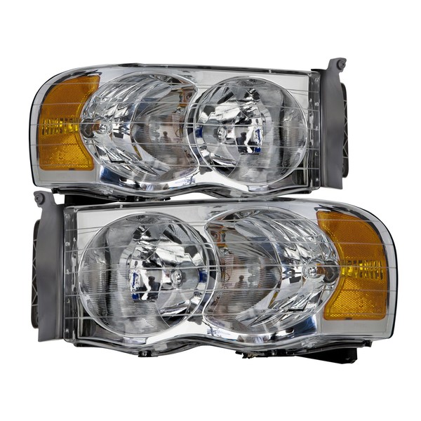 HEADLIGHTSDEPOT Chrome Headlights Compatible with Dodge Ram 1500 2500 3500 Includes Left Driver and Right Passenger Side Headlamps