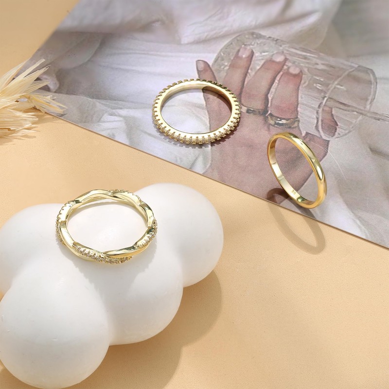 Finrezio 14K Gold Stackable Rings for Women Trendy Dainty Gold