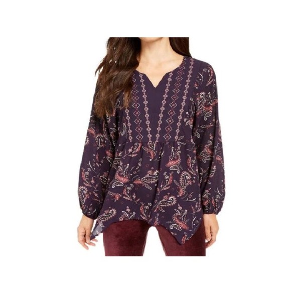 Style & Co Womens Plus 0X Purple Paisley Grape Print