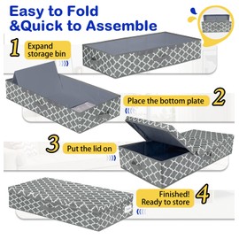 Under Bed Storage with Lid, Underbed Storage Containers with Handles, Underbed Organizer for Bedroom, Foldable Clothing Storage Bins, Box for Blankets, Large, Grey Lantern, 2-Pack